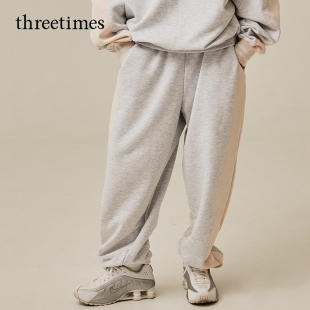 撞色拼接裤 threetimes2025秋季 运动休闲束脚卫裤 美式 子 男女情侣款