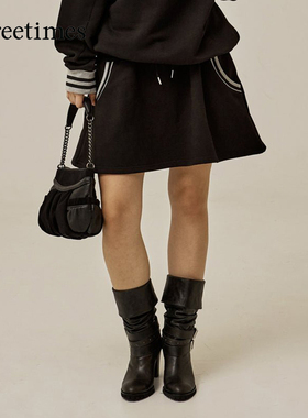 threetimes2026早春韩系a字松紧腰卫裙半身裙女遮胯运动休闲短裙