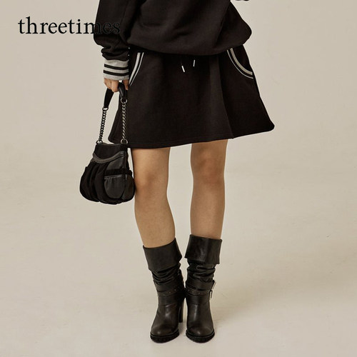 threetimes2026早春韩系a字松紧腰卫裙半身裙女遮胯运动休闲短裙