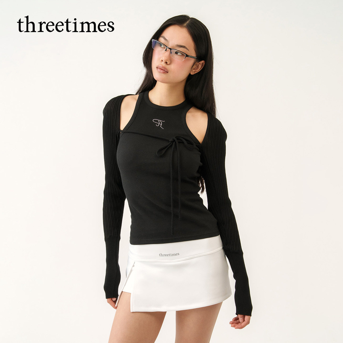 threetimes张元英姜惠元博主同款2026针织外搭开衫长袖罩衫坎肩女