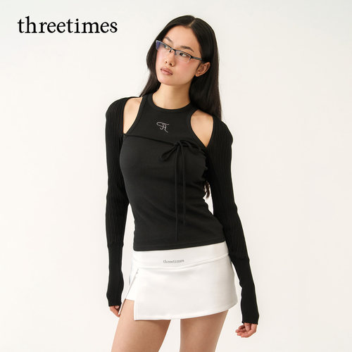 threetimes张元英姜惠元博主同款2026针织外搭开衫长袖罩衫坎肩女
