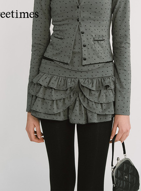 threetimes2026春a字碎花蛋糕裙女裙裤短款半身裙miu里miu气半裙