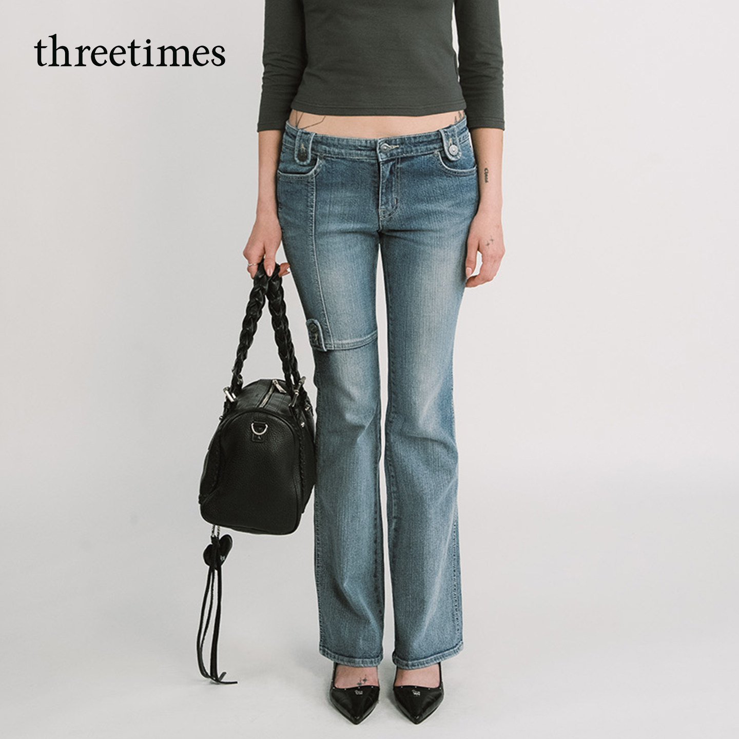 threetimes2026早秋牛仔裤美式复古长裤子个性女高级感设计感小众图片