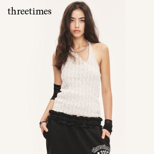 threetimes早秋蕾丝吊带背心女内搭2026春夏可外穿性感纯欲风上衣