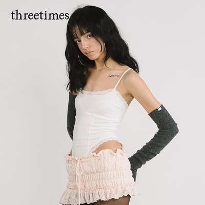 threetimes2026春夏蕾丝拼接吊带背心女设计感内搭纯欲小性感上衣