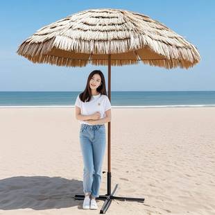 户外遮阳伞仿真稻草伞茅草伞酒店景区围炉煮茶折叠沙滩伞庭院防晒