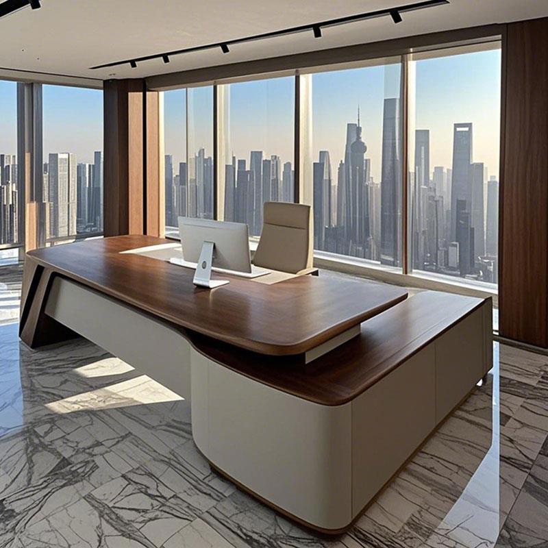新中式实木办公桌办公室总裁大班台黑胡桃白蜡木轻奢高级感老板桌