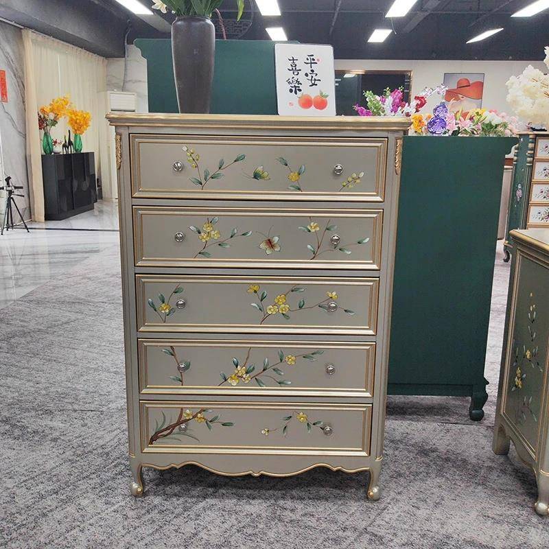 手绘美式储物柜五斗柜玄关彩绘收纳柜欧式别墅抽屉柜卧室客厅置物