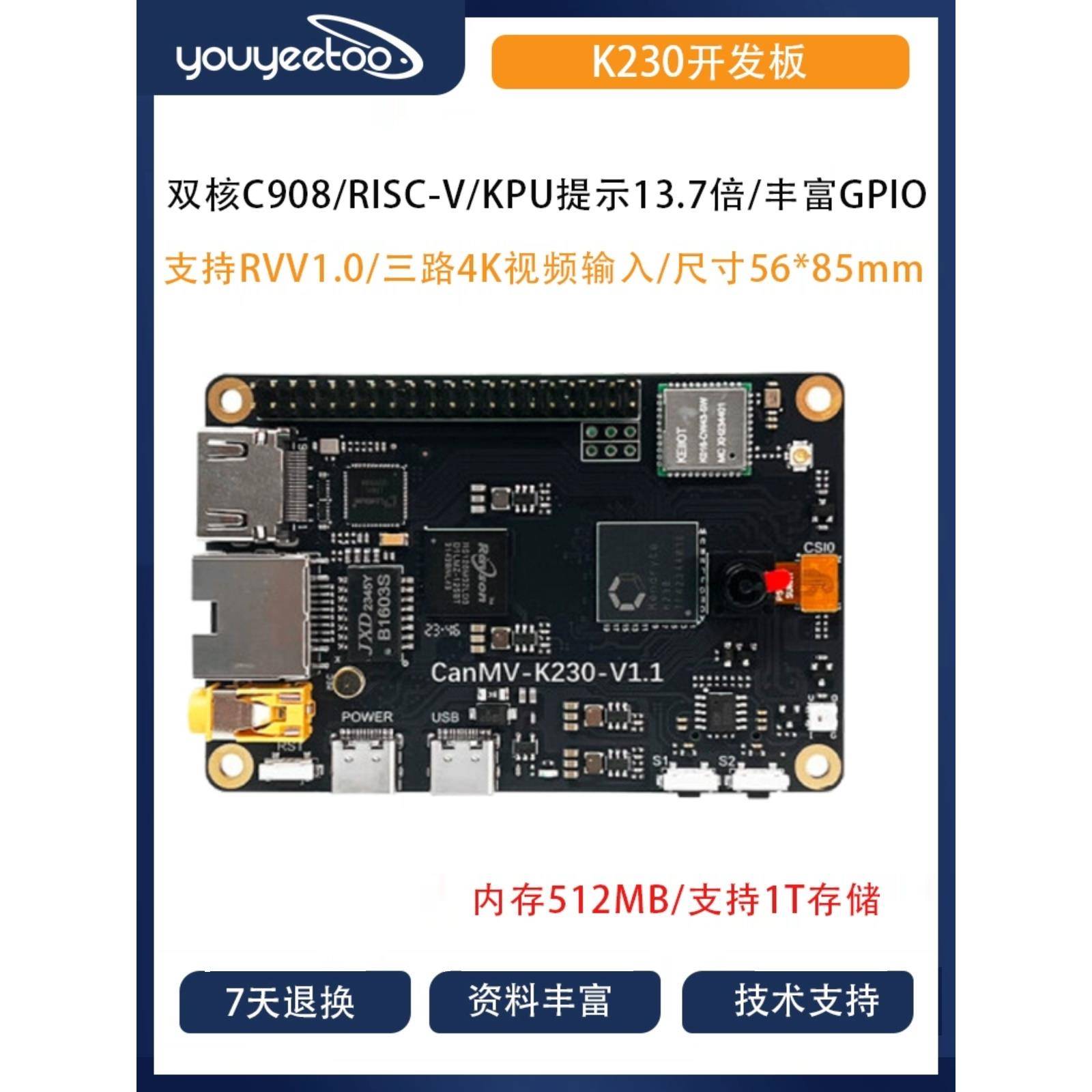 嘉楠勘智[CanMV K230开发板]核心板视觉识别模块risc-v国产主板