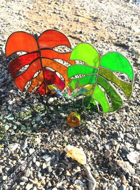 蒂芙尼彩色玻璃怪物叶手工焊接风铃教堂玻璃枫叶礼物