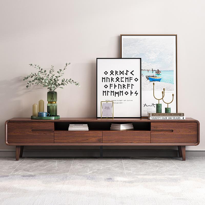 全实木电视机柜客厅家用落地新中式茶几组合小户型胡桃色现代简约