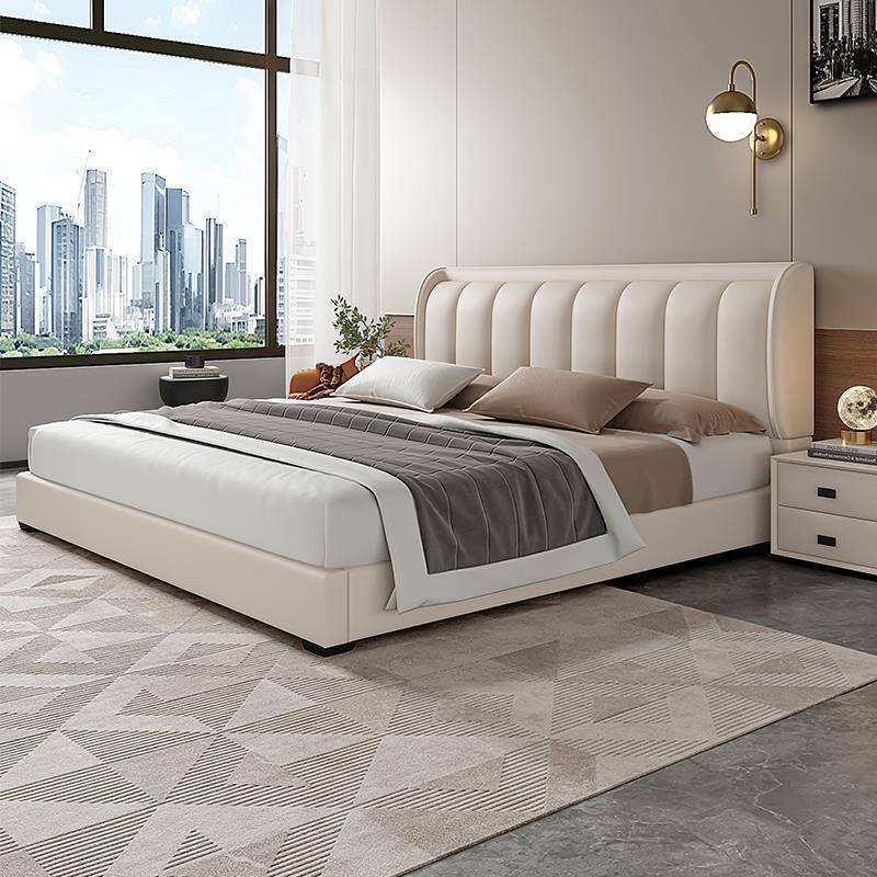 2025新款真皮床1米8双人床主卧高端大气家用实木软包大床2米x2米2