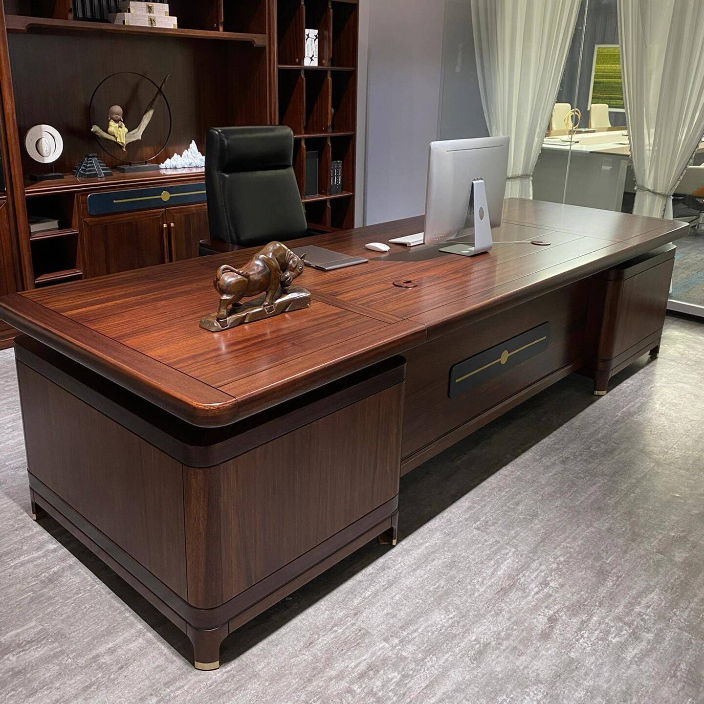 新中式实木老板桌现代简约乌金木大班台总裁办公桌经理高端办公室