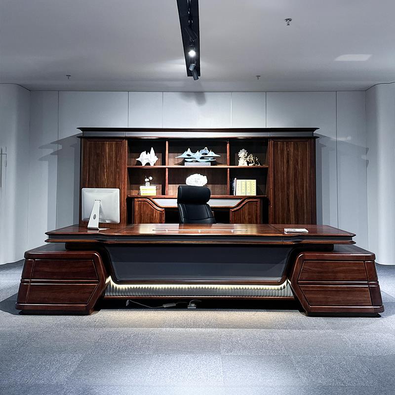 新中式实木办公桌老板桌大班台总经理董事长乌金木高档办公室书桌