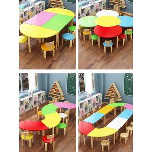 需定制辅导班幼儿园桌椅组合学习桌子培训班中小学生实木绘画美术