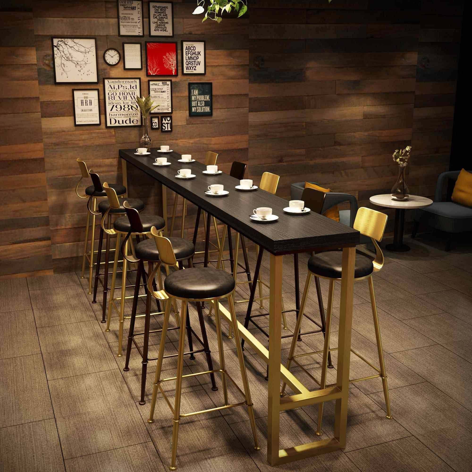 需定制实木吧台桌椅组合奶茶店咖啡厅酒吧桌椅家用阳台靠墙高脚桌