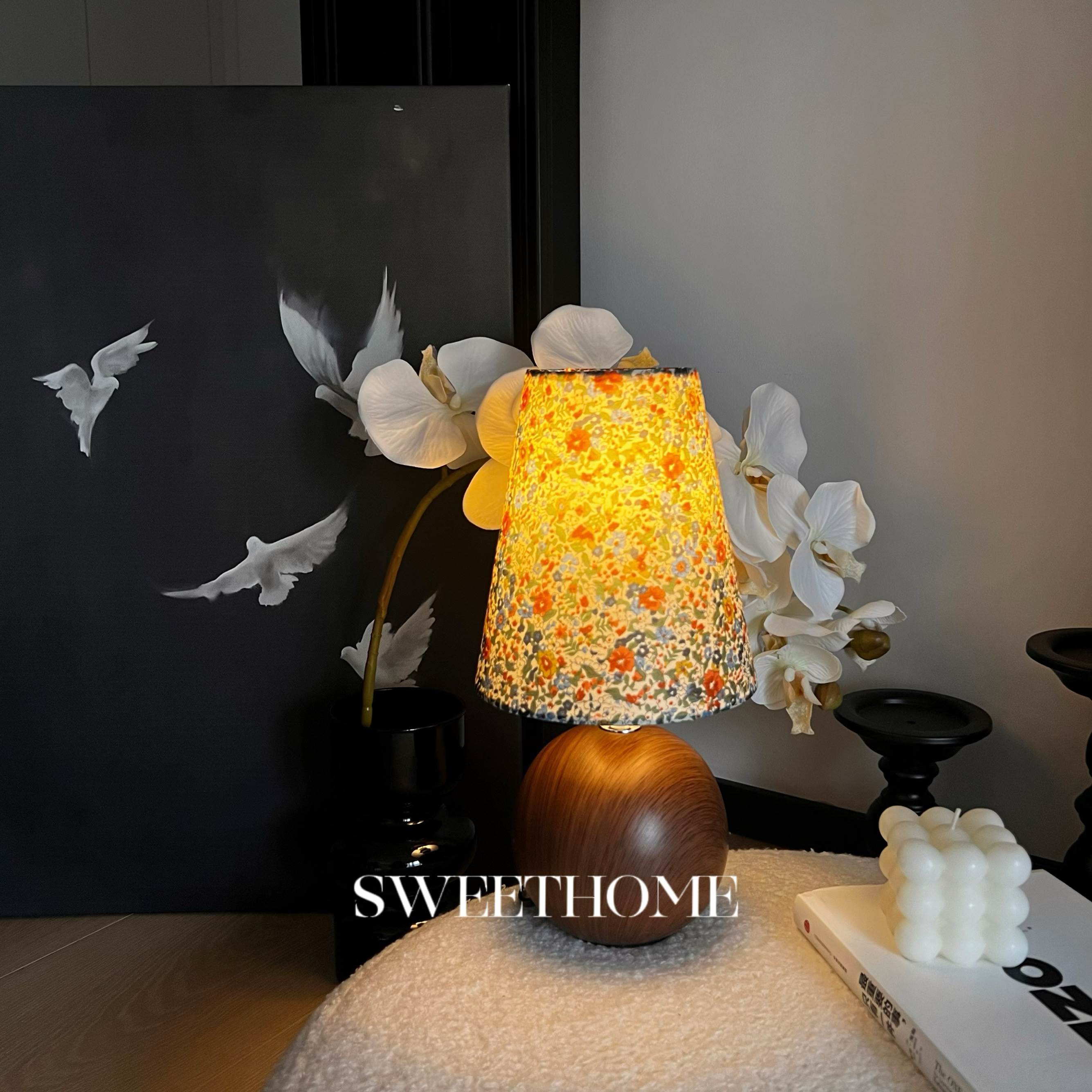 SweetHome *奇遇花园 中古复古碎花陶瓷夜灯卧室睡眠装饰氛围台灯