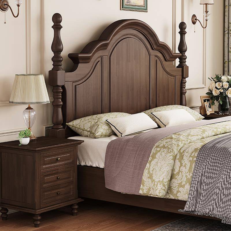 全实木床主卧美式床胡桃色1.8米现代简约婚床双人床1.5m大床1米8