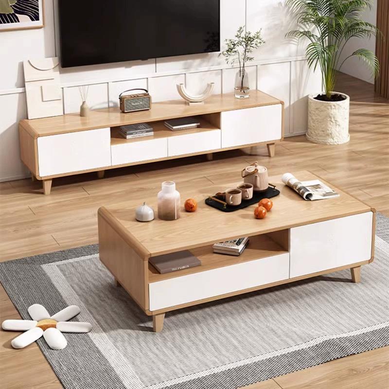 电视柜客厅家用现代简约茶几组合原木色圆角实木腿小户型电视机柜