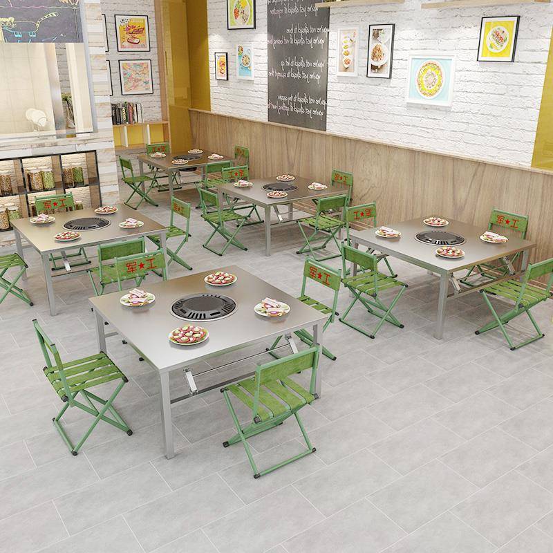 摆摊烧烤桌商用植物油炉烙锅折叠地桌不锈钢地摊烤肉桌木炭火锅桌