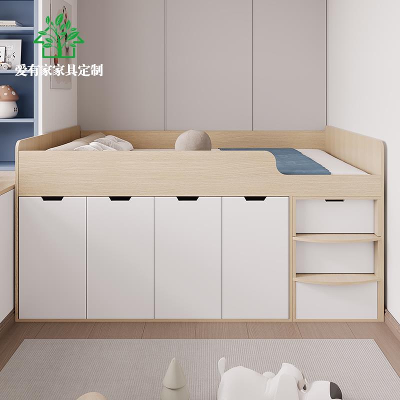 半高床儿童房小户型单人床榻榻米收纳储物高箱体床爬梯定制功能床