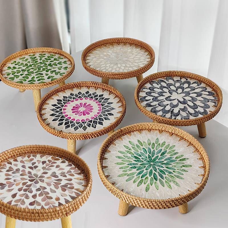 北端 藤贝壳茶几欧式飘窗小桌子榻榻米小矮桌家用沙发边几小圆桌