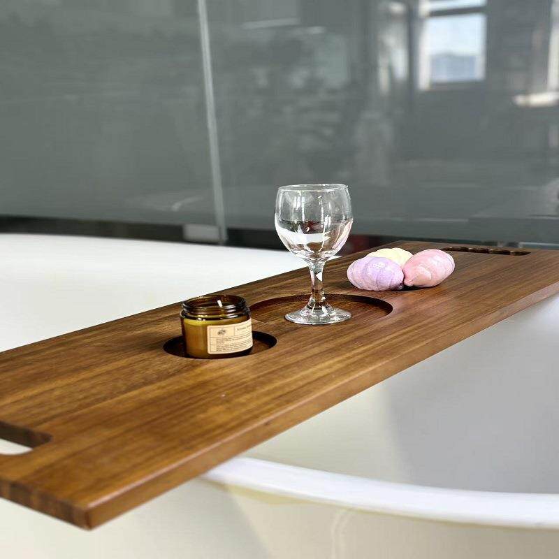 新品胡桃木浴缸托盘简易实木浴室泡澡浴缸支架带手柄托盘收纳架