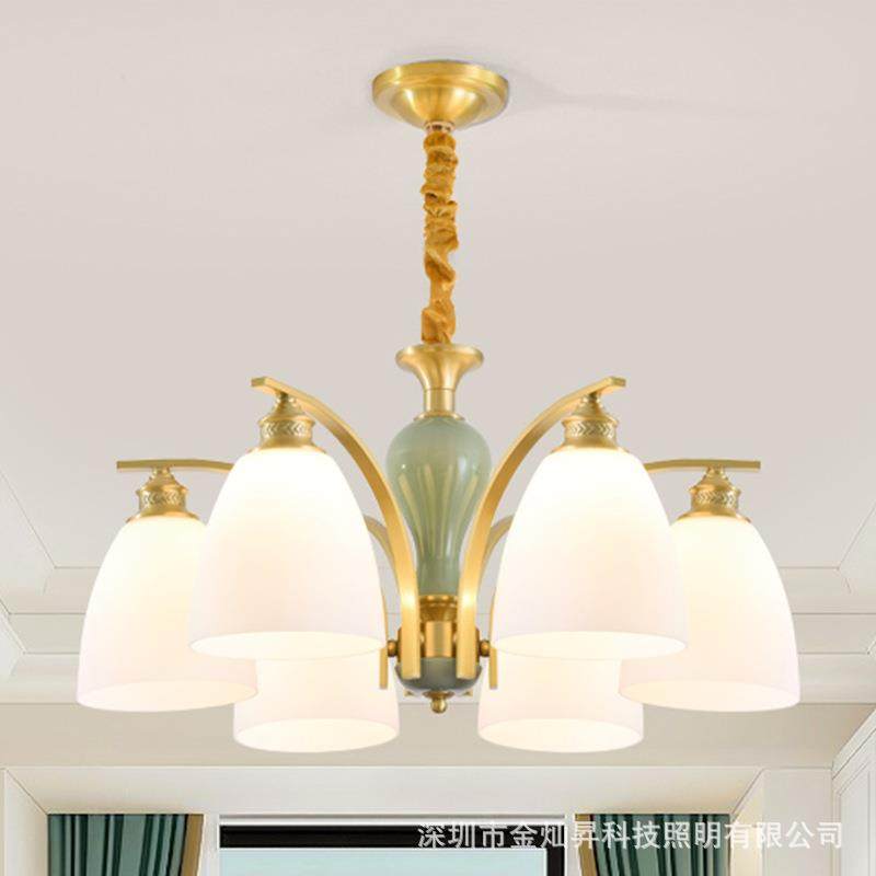 美式全铜吊灯简约现代客厅卧室餐厅书房乡村大气简欧田园陶瓷灯具