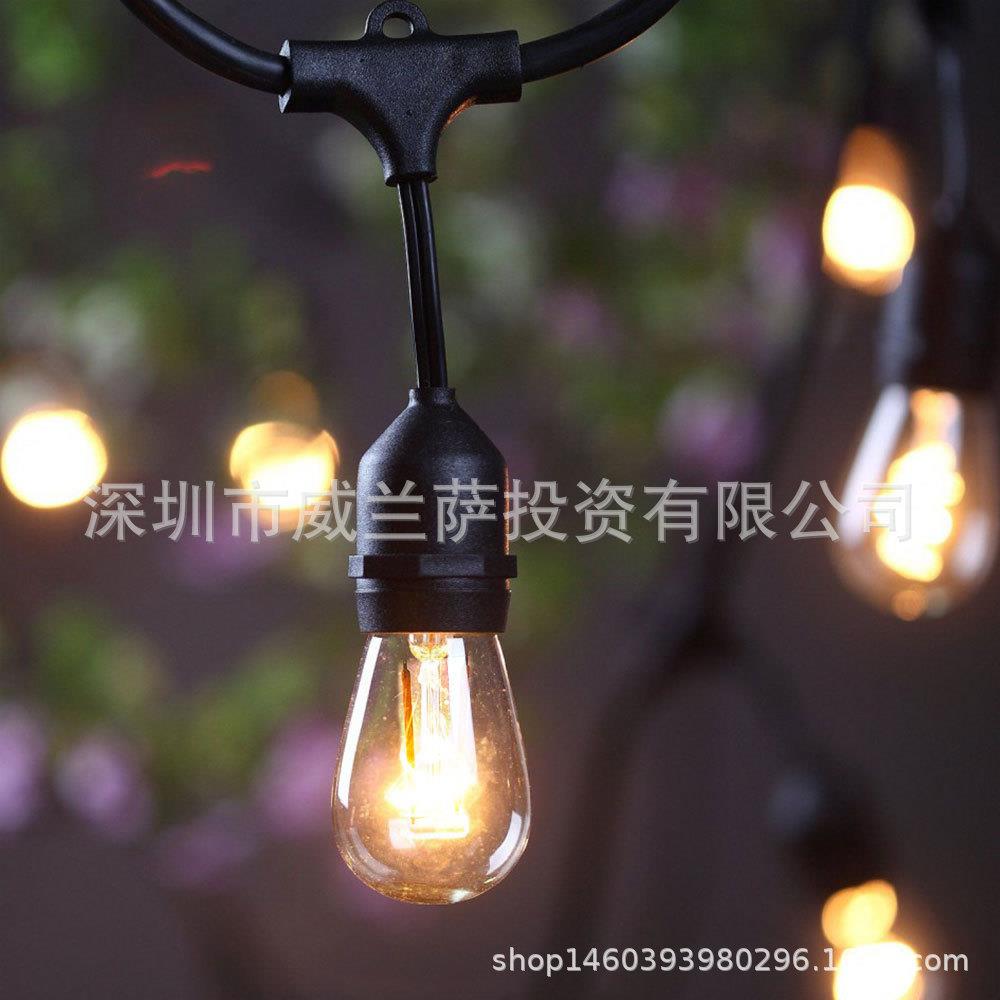 插电S14灯串15LEDEdison灯泡户外防水圣诞节日庭院草坪装饰灯