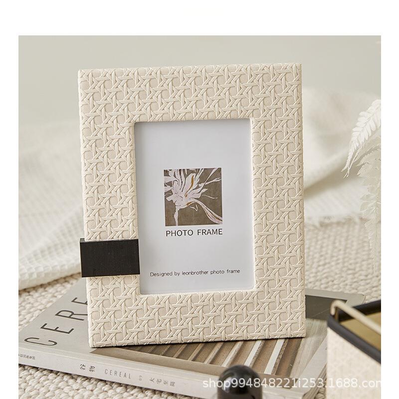 现代简约皮质相框桌面摆件高级感样板间卧室床头柜客厅边几装饰品