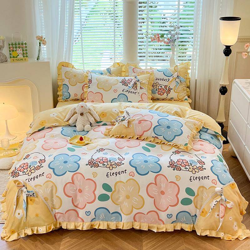 韩式蝴蝶结花边斜纹加厚磨毛床裙床罩单双人床单三四件套