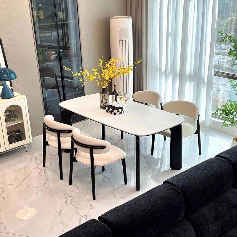 【折扣价】法式大象腿岩板家用餐桌椅组合小户型马肚形现代简约复