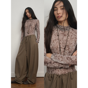 INTO AMOR秋冬女设计感腰果花印花轻薄皮肤衣半高领打底