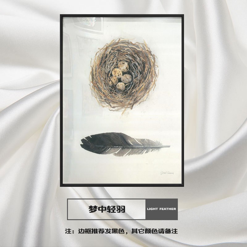 现代简约抽象羽毛石头草窝黑白工业风装饰画卧室客厅样板房挂画图片