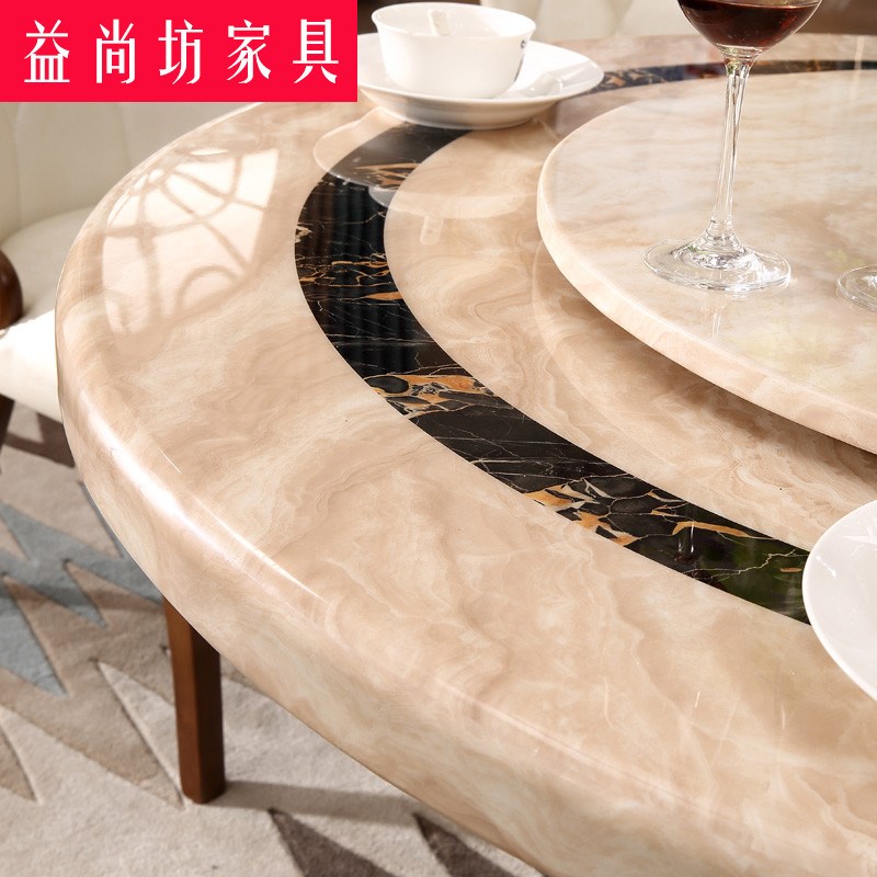 欧式大理石餐桌圆形转盘餐桌椅组合现代简约中小户型圆桌饭桌子