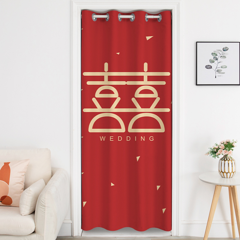 现货红色喜庆装饰布艺门帘结婚婚庆婚房卧室半帘结婚用的红门帘大