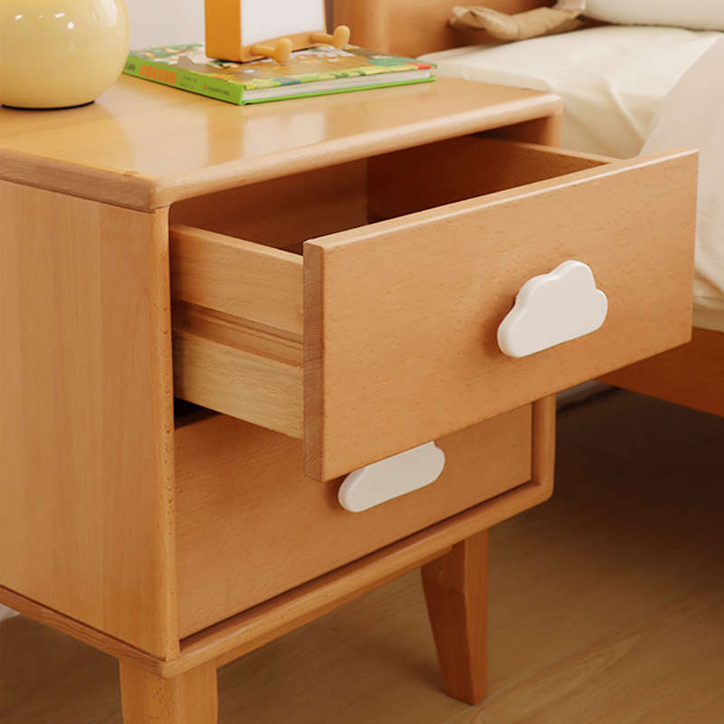 小乔造木榉木实木床头柜原木色简约北欧房间床边柜储物收纳抽屉柜