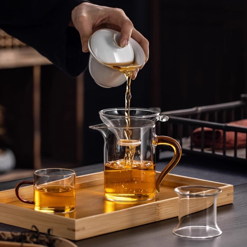 耐高温全玻璃冲泡茶壶花茶绿茶红茶杯茶水分离公道杯带过滤网茶壶