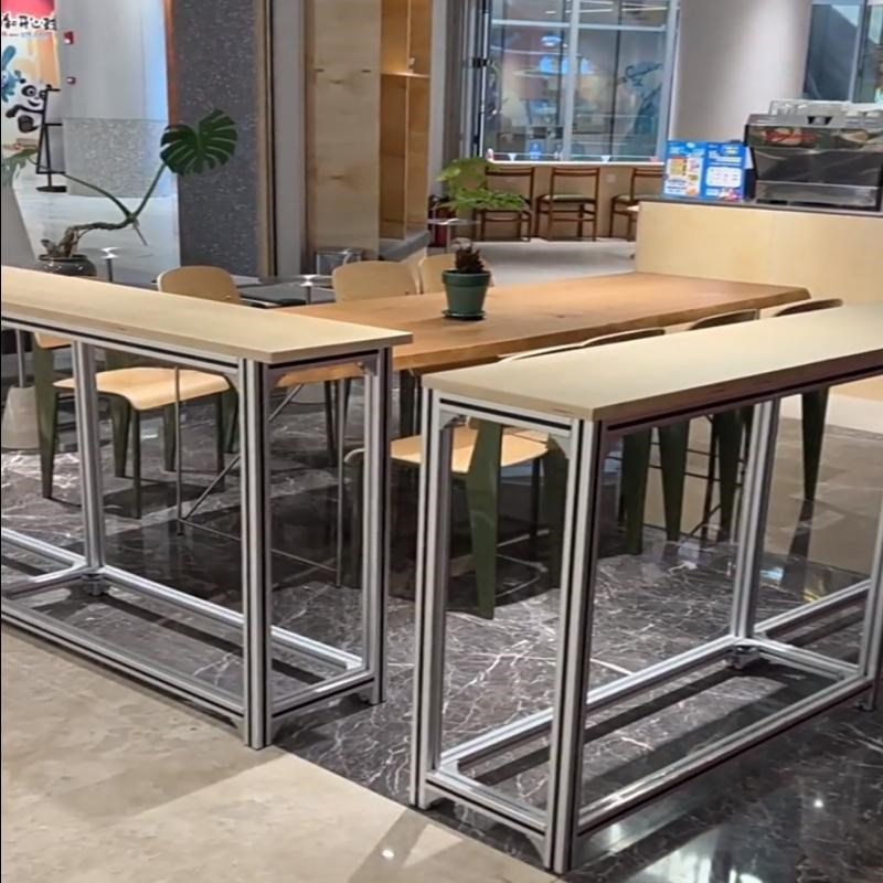 现代简约铝型材靠墙高脚桌酒吧吧台桌甜品店咖啡厅海洋板休闲餐桌