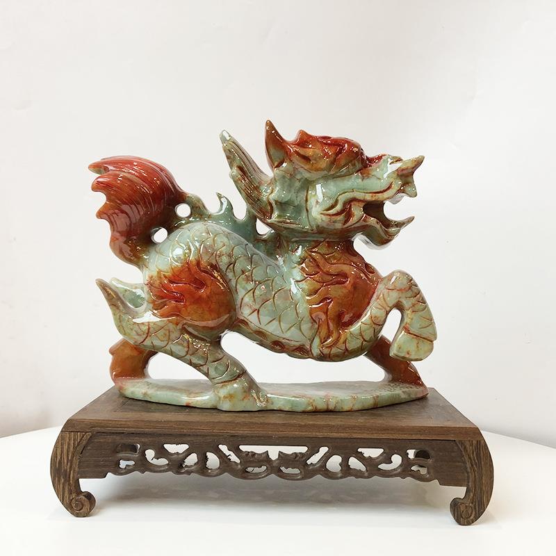 钰程本命年玉器26CM大麒麟摆件五黄二黑流年飞星吉祥物