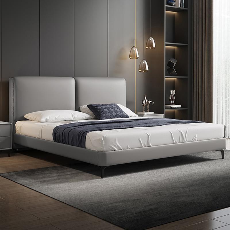 意式轻奢床现代简约1.8米主卧室真皮床小户型实木储物1.5米双人床