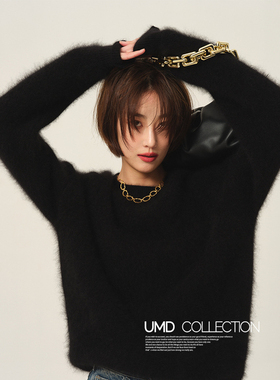 奶fufu高级感黑色水貂绒毛衣女秋季宽松慵懒风内搭针织衫外穿上衣