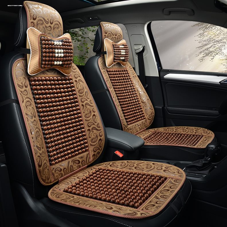 凉席车载坐垫按摩靠背冰丝凉席垫木夏季透气通风单片汽车座垫天珠