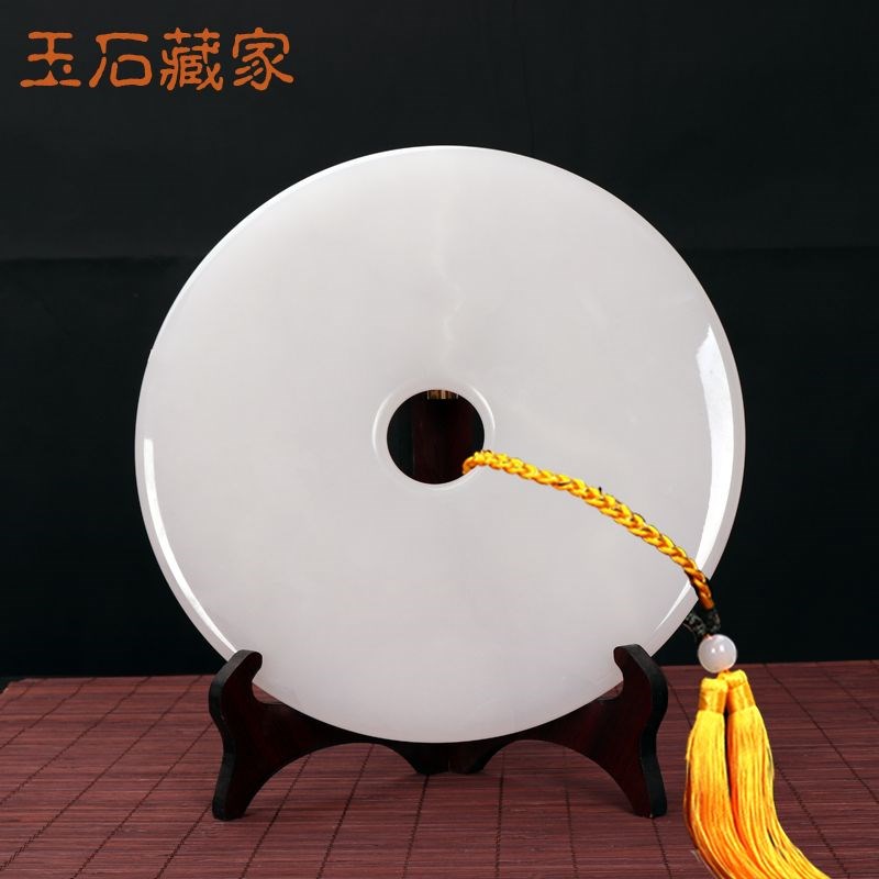 纯天然玉石摆件白玉平安扣和氏璧真品玄关酒柜玉器玉扣客厅酒柜