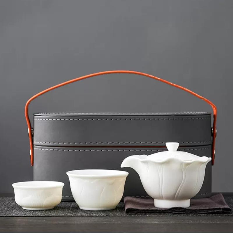 玩物尚置羊脂玉白瓷旅行茶具套装便捷个人专用随身户外快客杯LOGO