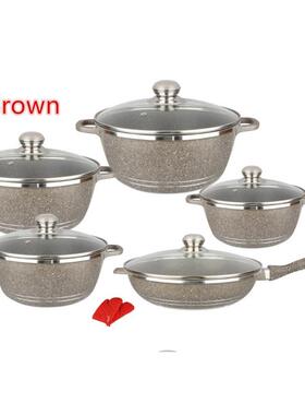 DESSINI麦饭石尖耳12件套铝锅汤锅厨具套装麦饭石不粘锅