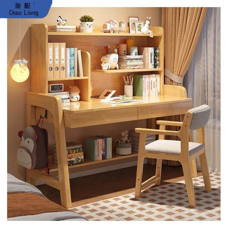 中小学生书桌带书架组合家用写字桌可升降卧室实木学习桌白色书桌,3C数码配件,USB灯,淘宝优惠券,粉丝福利购,淘宝优惠卷
