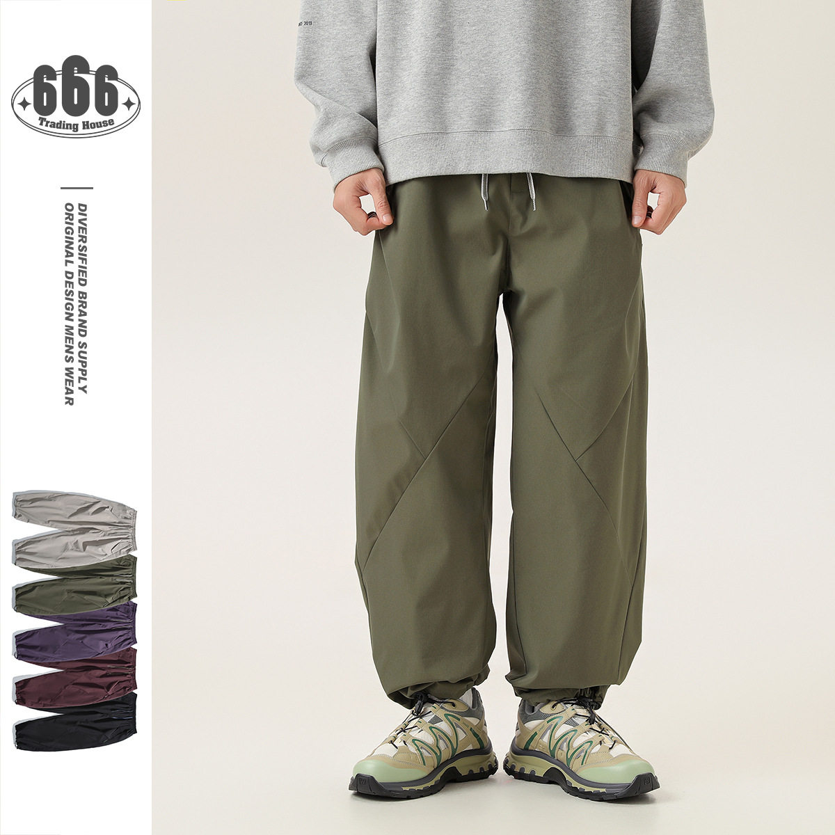 Orderliness潮牌冬季加绒加厚休闲阔腿裤男裤子宽松工装长裤P962