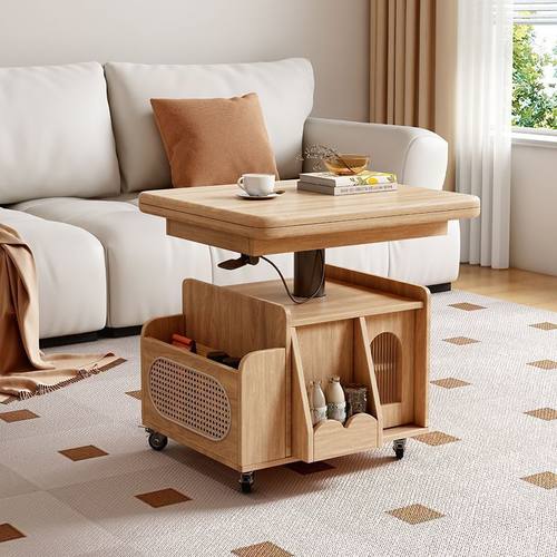 移动实木升降折叠储物茶几