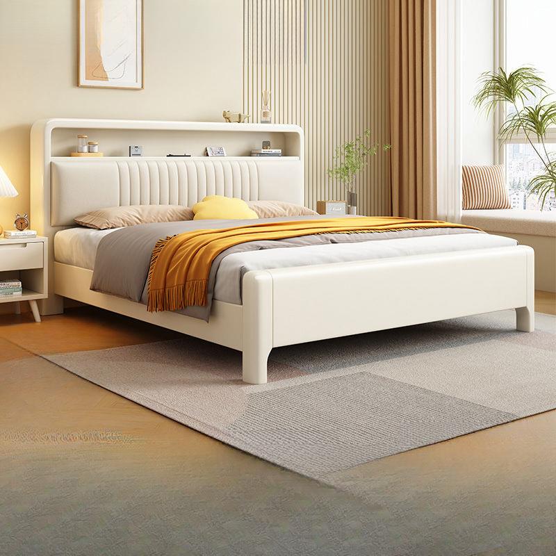 北欧奶油风实木床现代简约1.2米儿童床卧室储物双人软包床